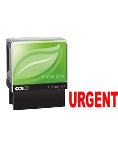 COLOP Printer 20 Green Line self-inking stamp with the word URGENT stamped in red next to it