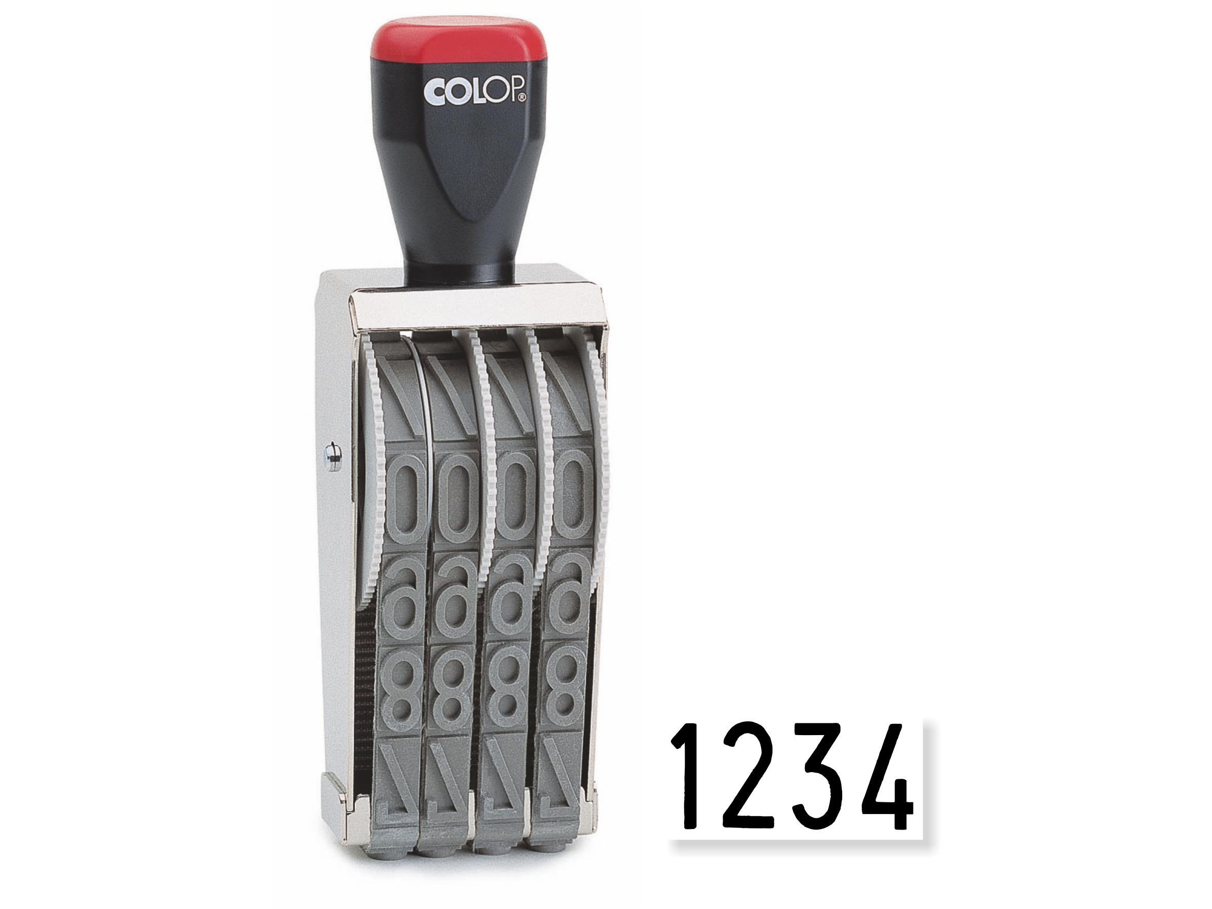 COLOP 18004 18mm 4 digit numbering stamp showing a sample impression