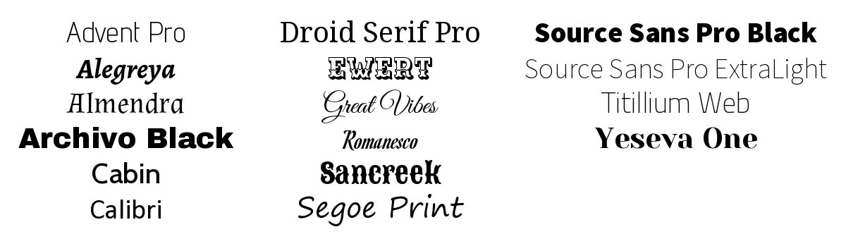 Preview of Google fonts Preview of Google fonts